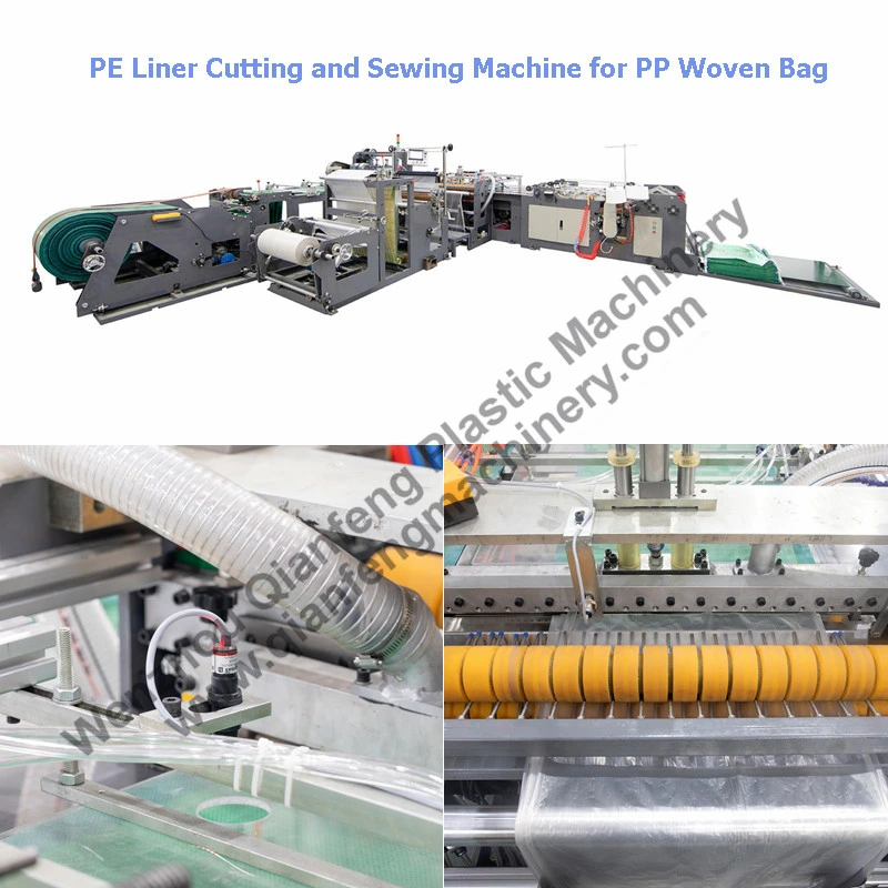 Automatic PE Liner Film Inserting Cutting/Scissor/Cutter Sewing/Stitching Machine for PP Woven Bag Sack Production Line Making